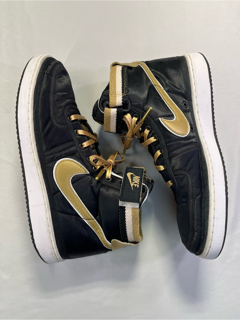 Nike Vandal High Supreme Black Metallic Gold Laces Ankle Strap Shoes Sneakers - Picture 5 of 12